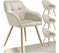tectake® Sillas de Comedor Elegantes, Tapizado Aterciopelado, Respaldo Continuo, Sillas Comedor Modernas, Silla Dormitorio, Silla Nordica, Butacas de Salon, Silla Tocador - 4 Sillas Crema