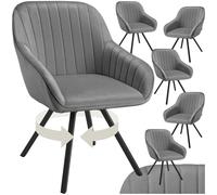 tectake® Sillas de Comedor Giratorias con Funda de Terciopelo, Acolchada, Respaldo Continuo, Silla Dormitorio, Silla con reposabrazos, sillas nordicas, Muebles Salon Modernos - 6 Sillas Gris