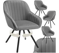 tectake® Sillas de Comedor Giratorias con Funda de Terciopelo, Acolchada, Respaldo Continuo, Silla Dormitorio, Silla con reposabrazos, sillas nordicas, Muebles Salon Modernos - 4 Sillas Gris