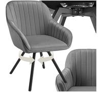tectake® Sillas de Comedor Giratorias con Funda de Terciopelo, Acolchada, Respaldo Continuo, Silla Dormitorio, Silla con reposabrazos, sillas nordicas, Muebles Salon Modernos - 1 Silla Gris