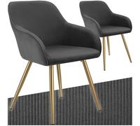 tectake® Sillas de Comedor, Silla Acolchada con Tejido de Pana, Respaldo Continuo, Patas de Acero Robustas, Muebles Comedor, Sillas Comedor Modernas, Silla Comedor Nordica - 2 Sillas Antracita/Oro