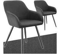 tectake® Sillas de Comedor, Silla Acolchada con Tejido de Pana, Respaldo Continuo, Patas de Acero Robustas, Muebles Comedor, Sillas Comedor Modernas, Silla Comedor Nordica - 2 Sillas Antracita/Negro