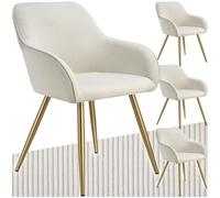 tectake® Sillas de Comedor, Silla Acolchada con Tejido de Pana, Respaldo Continuo, Patas de Acero Robustas, Muebles Comedor, Sillas Comedor Modernas, Silla Comedor Nordica - 4 Sillas Crema/Oro