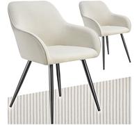 tectake® Sillas de Comedor, Silla Acolchada con Tejido de Pana, Respaldo Continuo, Patas de Acero Robustas, Muebles Comedor, Sillas Comedor Modernas, Silla Comedor Nordica - 2 Sillas Crema/Negro