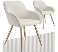 tectake® Sillas de Comedor, Silla Acolchada con Tejido de Pana, Respaldo Continuo, Patas de Acero Robustas, Muebles Comedor, Sillas Comedor Modernas, Silla Comedor Nordica - 2 Sillas Crema/Oro