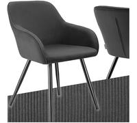 tectake® Sillas de Comedor, Silla Acolchada con Tejido de Pana, Respaldo Continuo, Patas de Acero Robustas, Muebles Comedor, Sillas Comedor Modernas, Silla Comedor Nordica - 1 Silla Antracita/Negro