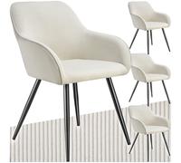 tectake® Sillas de Comedor, Silla Acolchada con Tejido de Pana, Respaldo Continuo, Patas de Acero Robustas, Muebles Comedor, Sillas Comedor Modernas, Silla Comedor Nordica - 4 Sillas Crema/Negro