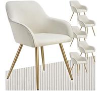 tectake® Sillas de Comedor, Silla Acolchada con Tejido de Pana, Respaldo Continuo, Patas de Acero Robustas, Muebles Comedor, Sillas Comedor Modernas, Silla Comedor Nordica - 6 Sillas Crema/Oro