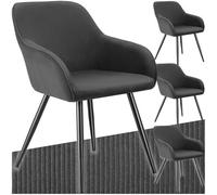 tectake® Sillas de Comedor, Silla Acolchada con Tejido de Pana, Respaldo Continuo, Patas de Acero Robustas, Muebles Comedor, Sillas Comedor Modernas, Silla Comedor Nordica - 4 Sillas Antracita/Negro
