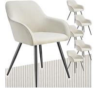 tectake® Sillas de Comedor, Silla Acolchada con Tejido de Pana, Respaldo Continuo, Patas de Acero Robustas, Muebles Comedor, Sillas Comedor Modernas, Silla Comedor Nordica - 6 Sillas Crema/Negro
