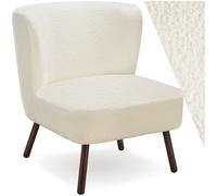 tectake® Sillón de Cóctel Teddy, Acolchado, Tela Bouclé, Patas de Acero | Respaldo Curvado Extragrande, Patas de Acero Redondas con Apariencia de Madera, Tapas de Plástico Protectoras, Blanco Roto