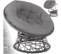 tectake® Sillón de Ratán y Acero en Forma de Cuenco, Giratorio, Muebles Jardín Exterior Resistentes a Intemperie, Sillón para Conjunto Jardín Exterior, Cojín Grande y Mullido, Altura Ajustable - Gris
