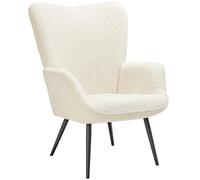 tectake® Sillón Orejero Estilo Escandinavo, Butaca de Salón con Tapizado en Tejido Bouclé, Sillón Lectura con Respaldo Ergonómico, Ideal Mueble de Salón, Topes en Patas, hasta 150kg - Crema/Negro