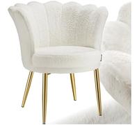 tectake® Sillón Tapizado, Acolchado Grueso en Piel Sintética | Respaldo Curvado y Amplio en Forma de Flor, Patas Redondas de Acero Revestido en Polvo, Relleno de Espuma Firme, Crema/Oro