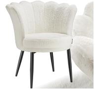 tectake® Sillón Tapizado con Acolchado Grueso, Butaca Salón con Respaldo Curvado en Forma de Flor, Sillón de Lectura con Patas de Acero, Tapas Antideslizantes, Silla Oficina - Terciopelo, Crema/Negro