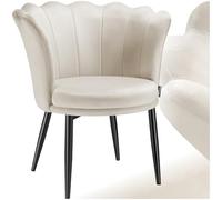 tectake® Sillón Tapizado con Acolchado Grueso, Butaca Salón con Respaldo Curvado en Forma de Flor, Sillón de Lectura, Patas de Acero, Tapas Antideslizantes - Pelaje sintético, Crema/Negro