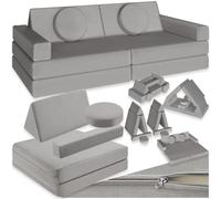 tectake® sofá Modular, 8 Piezas, apilable, Sillon Infantil con Fundas Desmontables, sofá Cama Plegable, Acolchado Grueso, Cama Infantil Plegable, sillón Cama - 120 cm Gris