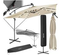 TecTake® Sombrilla Terraza Exterior con Iluminación Solar LED, Sombrilla Playa con Manivela Manual e Inclinación Ajustable, Sombrilla Jardín, Parasol Terraza, Ø250cm, con Funda Protectora