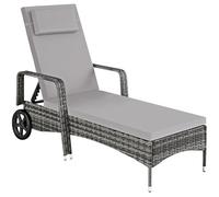tectake®, Tumbona Chaise Longue, Ajustable de Poliratán con Ruedas, Mueble Exterior Sofa Acolchado para Jardín y Terraza, 6 Posiciones, Fácil de Limpiar, Moderno, Hamaca de Jardín - Gris/Gris Claro