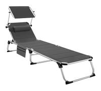 tectake® Tumbona Jardín Exterior de Aluminio, Tumbona Plegable con Reposacabezas, Parasol y Bolsillo Lateral, Tumbona Playa Reclinable en 6 Posiciones, Tumbona Piscina Resistente a Intemperie - Gris