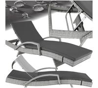 tectake® Tumbona Jardín Exterior de Ratán y Aluminio, Tumbona de Piscina con Respaldo Regulable en 5 Posiciones, Tumbona de Playa Impermeble y Resistente a Intemperie, Fácil Limpieza - Gris Claro