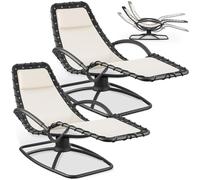 tectake® Tumbona Jardin Exterior, Mecedora Jardin Ergonómica con Balanceo, Cojín Desmontable, Reposabrazos Acolchados, Textileno Transpirable, Sillas Tumbonas Terraza - 2 Unidades Beige