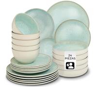 tectake® Vajilla Completa para 6 Personas, Diseño Marítimo, Aptas para Lavavajillas y Microondas, Platos Vajilla, Cuencos y Tazas de Cafe, Vajillas Completas Modernas - 24 Piezas Menta