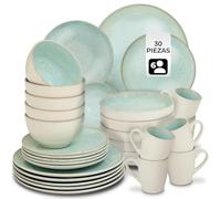 tectake® Vajilla Completa para 6 Personas, Diseño Marítimo, Aptas para Lavavajillas y Microondas, Platos Vajilla, Cuencos y Tazas de Cafe, Vajillas Completas Modernas - 30 Piezas Menta