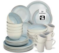 tectake® Vajilla Completa para 6 Personas, Diseño Marítimo, Aptas para Lavavajillas y Microondas, Platos Vajilla, Cuencos y Tazas de Cafe, Vajillas Completas Modernas - 30 Piezas Gris