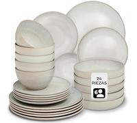 tectake® Vajilla Completa para 6 Personas, Diseño Marítimo, Aptas para Lavavajillas y Microondas, Platos Vajilla, Cuencos y Tazas de Cafe, Vajillas Completas Modernas - 24 Piezas Arena