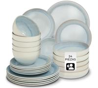 tectake® Vajilla Completa para 6 Personas, Diseño Marítimo, Aptas para Lavavajillas y Microondas, Platos Vajilla, Cuencos y Tazas de Cafe, Vajillas Completas Modernas - 24 Piezas Gris
