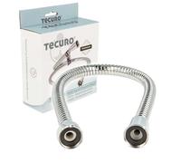 tecuro Abrazadera metálica de manguera de ducha 0,50 m, enrollada doble, cromada brillante, tubo interior probado según KTW-A y DVGW W-270, incluye 2 juntas