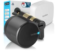 tedee GO2 Alu Cerradura Inteligente con WiFi y Bluetooth, Electrónica Kit con Cilindro Exxo Smart 31-62/31-62mm y Bridge, para Acceso Remoto y Desbloqueo Automático, Compatible con Alexa Google Matter