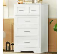 TEENFON Comoda Dormitorio 5 Cajones Blanca, Cómoda y Cajonera Multifunción para Dormitorio - Sinfonier Blanco de Gran Capacidad, Ideal para Salón y Entrada, 60x35x96.5 cm
