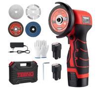 TEENO Amoladora angular inalámbrica de 76 mm, 19 500 rpm, 16,8 V, con 2 baterías de 2000 mAh, mini amoladora profesional + 6 discos de corte, caja de plástico para almacenamiento