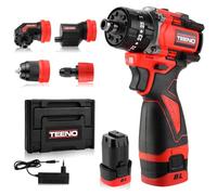 TEENO Atornillador a Batería 18V Sin Escobillas Profesional, 25+3 Velocidades, Kit de Taladro Inalámbrico, 45 Nm, 2 Velocidades, con 4 Cabezales Multifunción