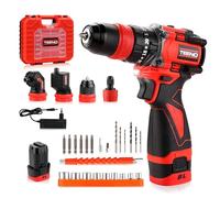 TEENO Atornillador a Batería 18V Sin Escobillas Profesional, Kit de Taladro Inalámbrico, 20+3 Velocidades, 45 Nm, 2 Velocidades, con 4 Cabezales Multifunción