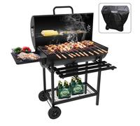 TEENO: Carro de asado, barbacoa, ahumador, parrilla de carbón con tapa, ruedas, asa de acero inoxidable, rejilla de asado y termómetro
