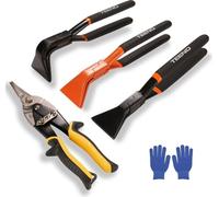 TEENO, juego de 4 herramientas: abrazadera flexible, abrazadera angular (0°, 45°, 90°) con cortador de metal, boca de 60 mm, fabricadas en acero al carbono, tijeras de metal Cr-V, con guantes incluido
