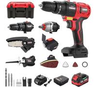 TEENO Kit de Herramientas Eléctricas de 20 V, Herramienta Inalámbrica 8 en 1 con Estuche, Taladro, Sierra de Sable, Sierra de Cadena, Llave de Impacto, Herramienta Oscilante (8-IN-1)