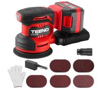 TEENO Lijadora Excéntrica a Batería 4A, Lijadora Orbital 20V, 6000-12000 rpm, Diámetro: 125 mm, 6 Velocidades, 25 Papeles de Vidrio