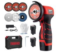 TEENO Mini Amoladora Angular Inalámbrica 76 mm, 19500 RPM, 2 Baterías | Radial compacta para cortar esmerilar pulir metal madera azulejo plástico con 6 discos 2x2000 mAh cargador y maletín