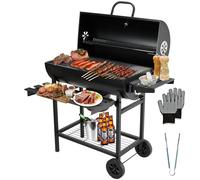 TEENO Parrilla para Barbacoa, Barbacoa de Carbón de Madera con Parrilla de Cocina XXL de Gran Tamaño, Guantes Anti-Quemaduras, Termómetro, Cajón de Cenizas, Ventilación Regulable (Básico)