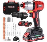 TEENO Taladro atornillador de impacto inalámbrico 180 Nm, 2 baterías de 1,5 A, 1 cargador, 22 accesorios, 2 herramientas