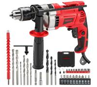 TEENO Taladro de percusión eléctrico 0-3000 RPM, 910W, velocidad variable, mandril 13mm, 38 accesorios, mango giratorio 360°