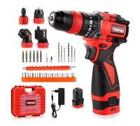 TEENO Taladro Percutor a Batería 18V Sin Escobillas, Kit de Destornillador Eléctrico, 20+3 Velocidades, Max 45Nm, con Adaptador de Desplazamiento, Mandril de Sujeción Rápida, LED