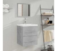 Teenpull Armario de baño con espejo, color gris hormigón, material de madera, 41 x 38,5 x 48 cm, con espacio de almacenamiento, fijación a la pared, juego de muebles de baño para lavabo, orden y