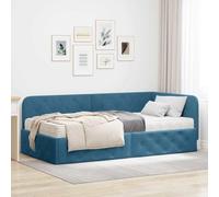 Teenpull Azul Velvet Corner Bed Frame 90 x 190 cm with Reversible headboard Plywood slats Space Saving Sofa Bed for Bedroom, Indoor Use, Durable Support, One Person 140 kg
