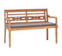Teenpull Banco Batavia de madera maciza de teca de 120 cm, cojín gris oscuro, resistente a la intemperie, banco de jardín para patio o porche