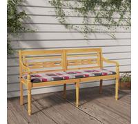Teenpull Batavia - Banco de jardín de 150 cm de madera maciza de teca con cojines de cuadros rojos, resistente a la intemperie con reposabrazos y respaldo para terraza, balcón y exterior
